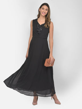 Black Sleeveless Solid Maxi Dress