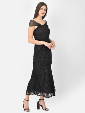 Black Cap Sleeve Lace Maxi Dress
