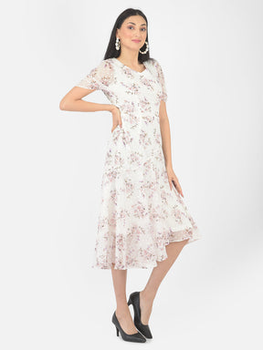 Ivory Half Sleeve A-Line Floral Dress