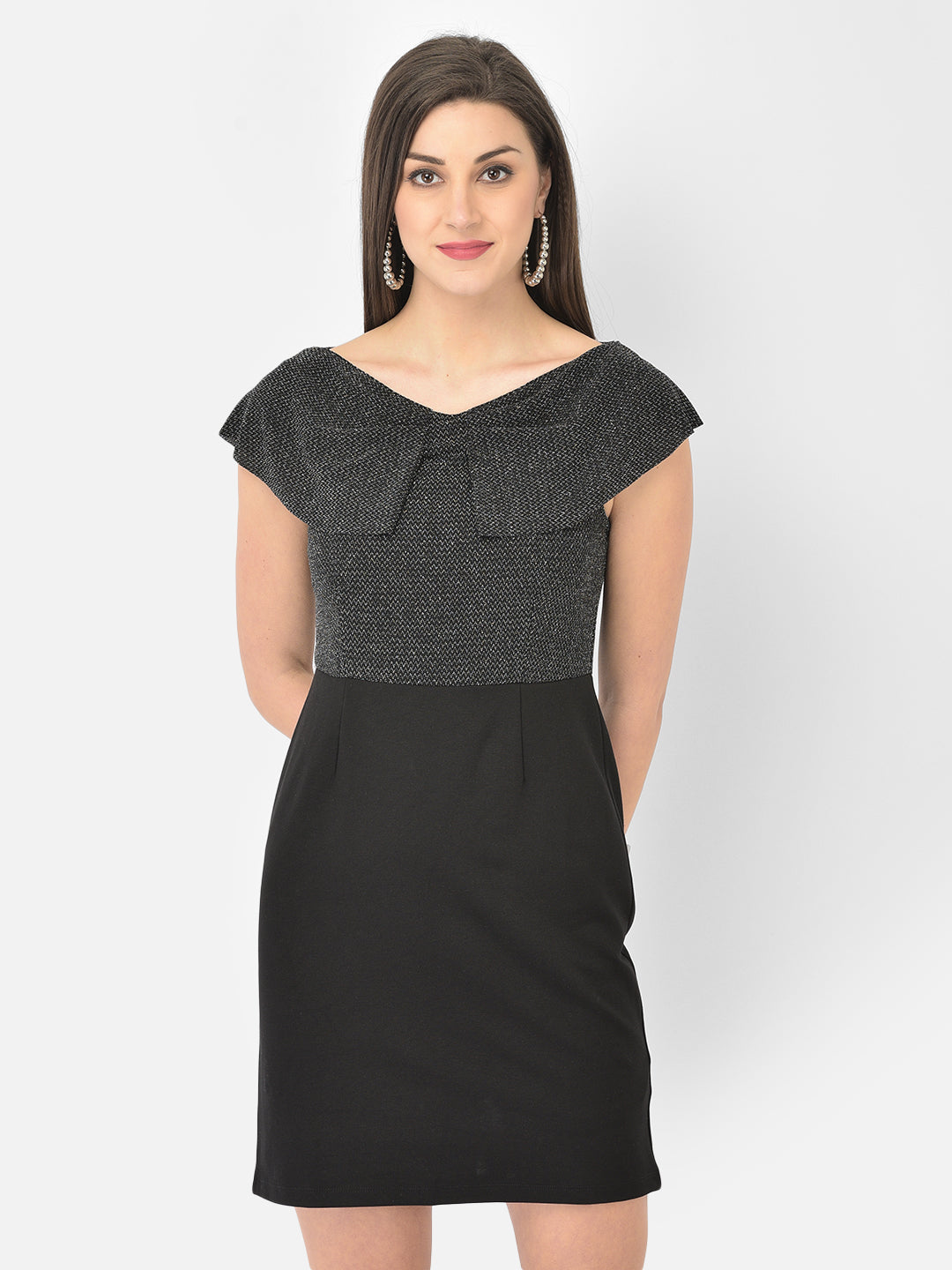 Black Half Sleeve 2 Fir 1 Solid Dress
