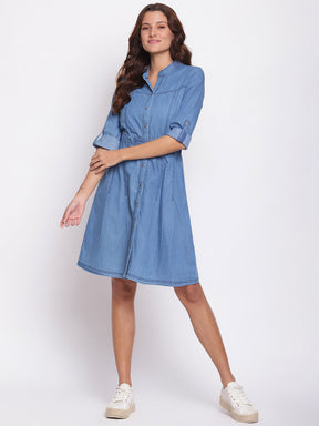 Blue 3/4 Sleeve Shirt Dress