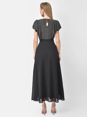 Black Cap Sleeve Maxi Polyester Dress