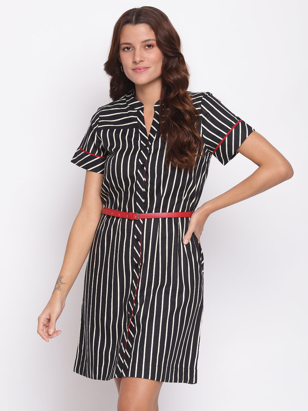 Black Half Sleeves Shirt Dress