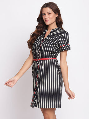 Black Half Sleeves Shirt Dress