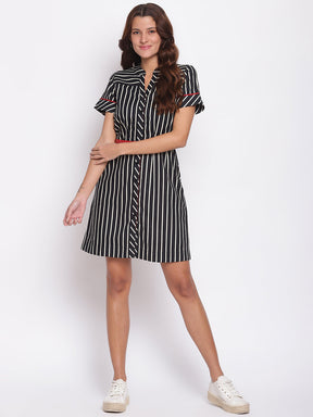 Black Half Sleeves Shirt Dress