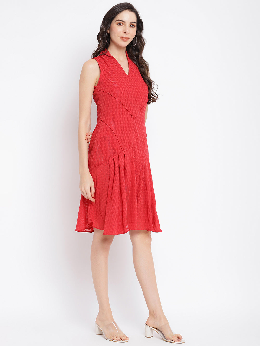 Red Sleeveless A-Line Dress