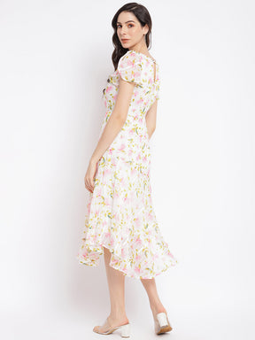 Pink Cap Sleeve High Low Polyester Printed Dress