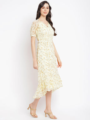 Yellow Half Sleeve Printed Maxi Dress