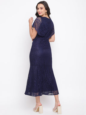 Blue Navy Half Sleeve Maxi Dress