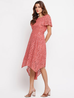 Pink Dusky Half Sleeve A-Line Dress