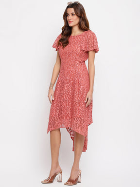 Pink Dusky Half Sleeve A-Line Dress