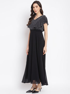 Black Cap Sleeve Solid Maxi Dress