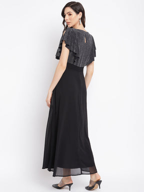 Black Cap Sleeve Solid Maxi Dress