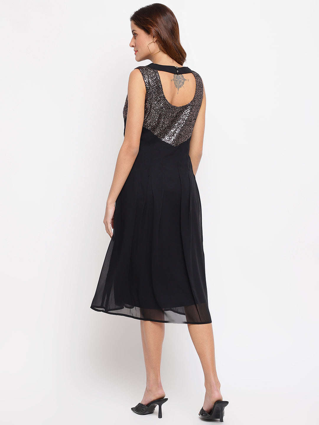Black Sequined A-line Maxi Dress