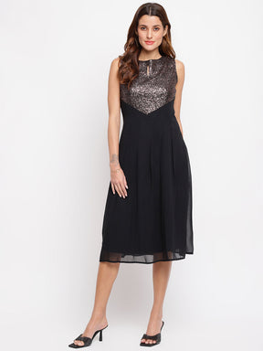 Black Sequined A-line Maxi Dress