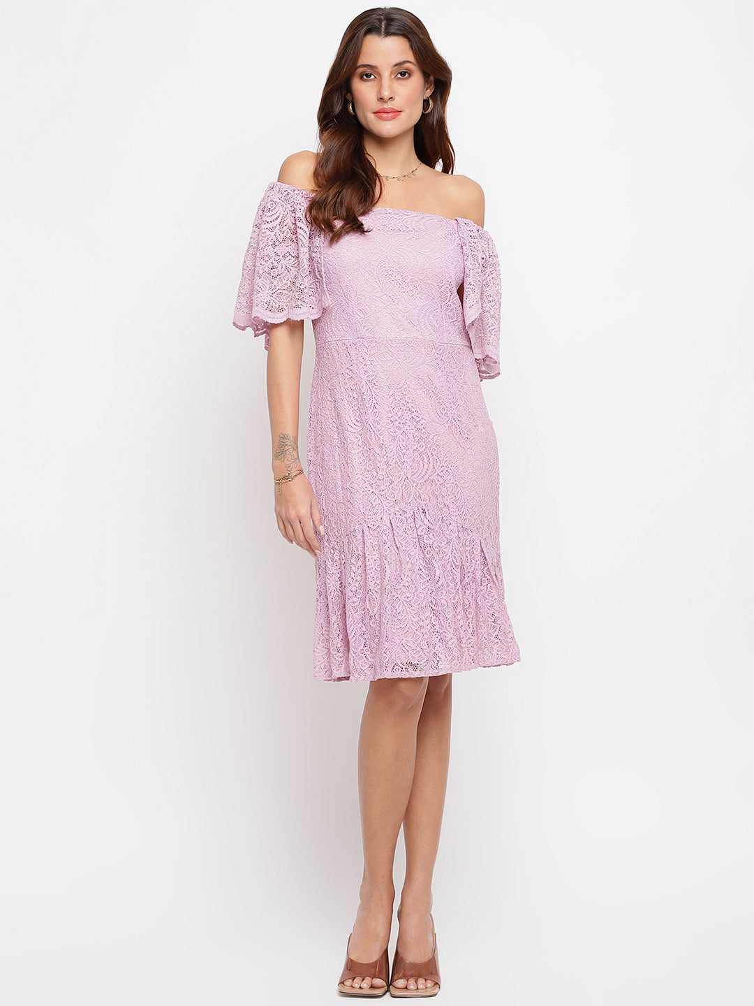 Lilac Half Sleeve Strapless Dress