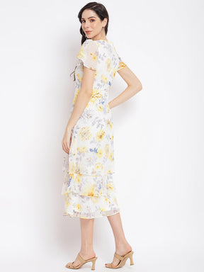 Yellow Printed Cap Sleeve Maxi Dress