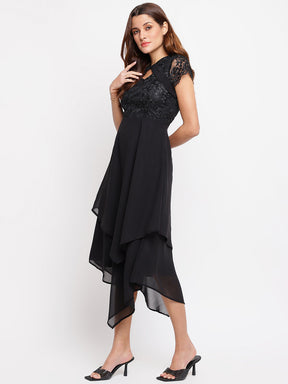 Black Cap Sleeve 2 Fir 1 Dress With Lace