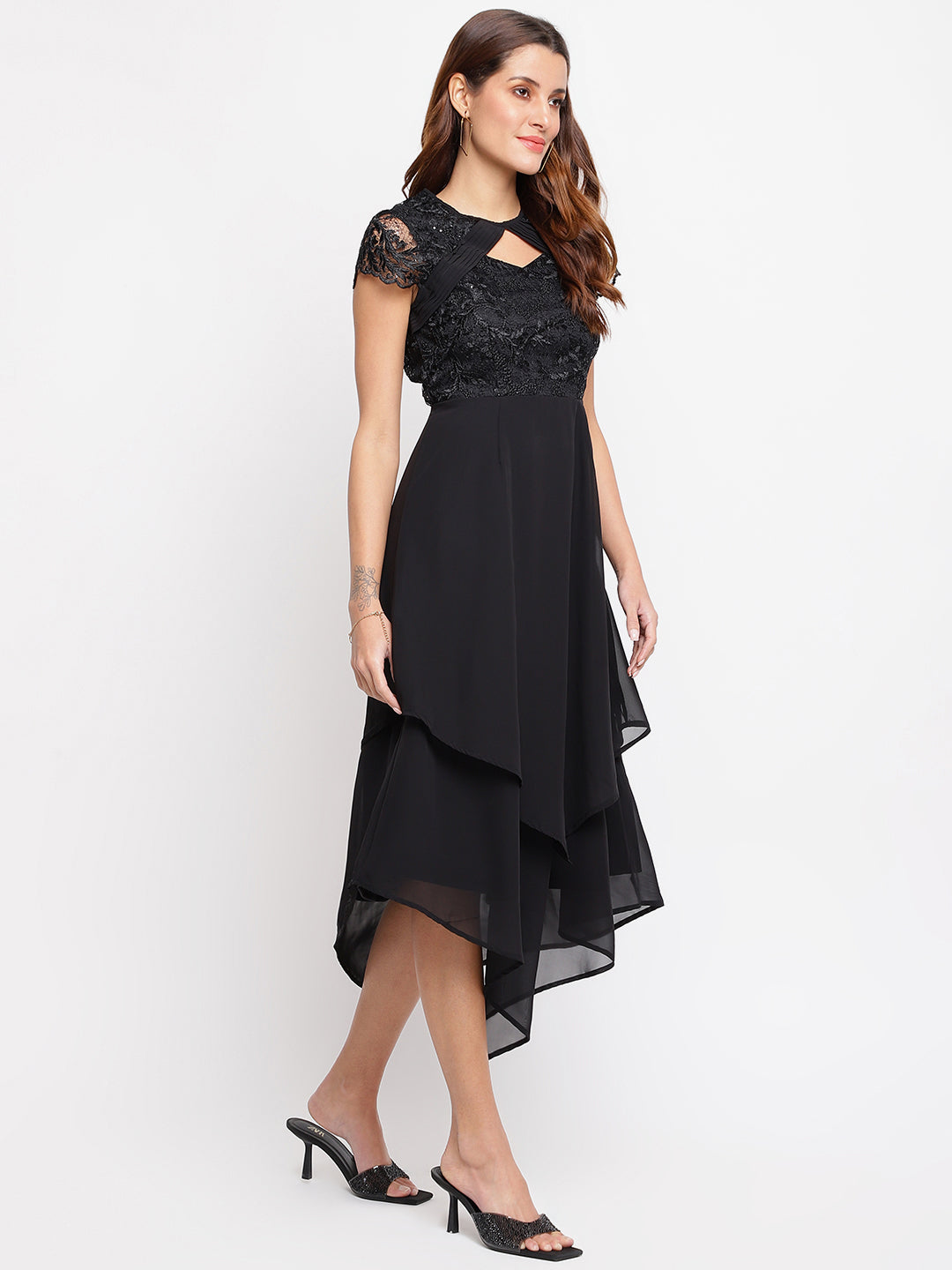 Black Cap Sleeve 2 Fir 1 Dress With Lace