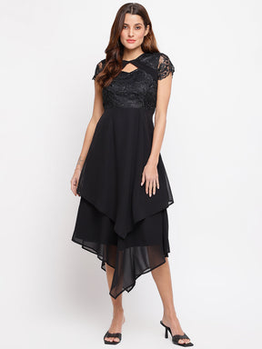 Black Cap Sleeve 2 Fir 1 Dress With Lace