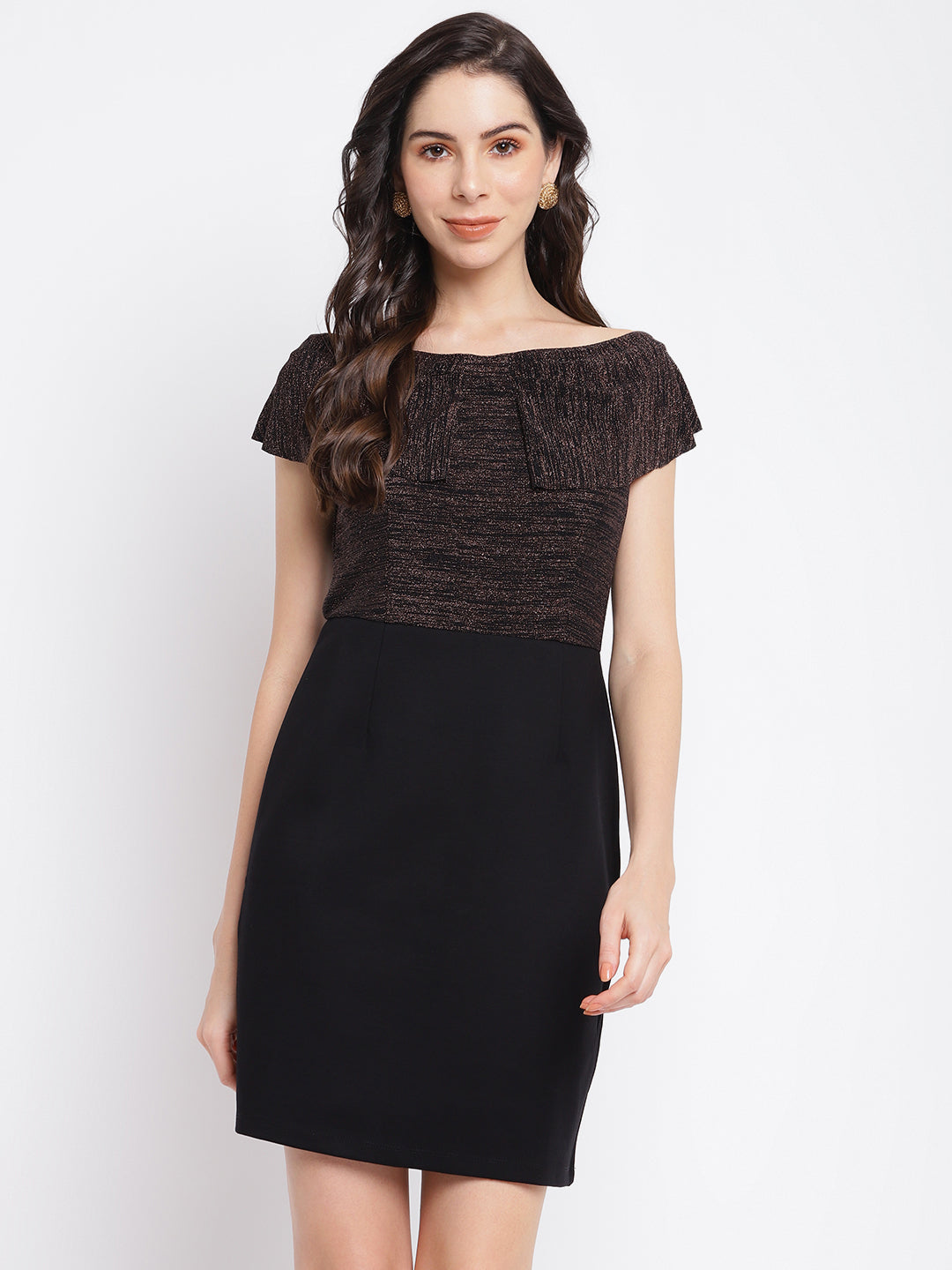 Black Half Sleeve 2 Fir 1 Dress With Solid