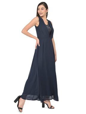 Blue Sleeveless Solid Maxi Dress