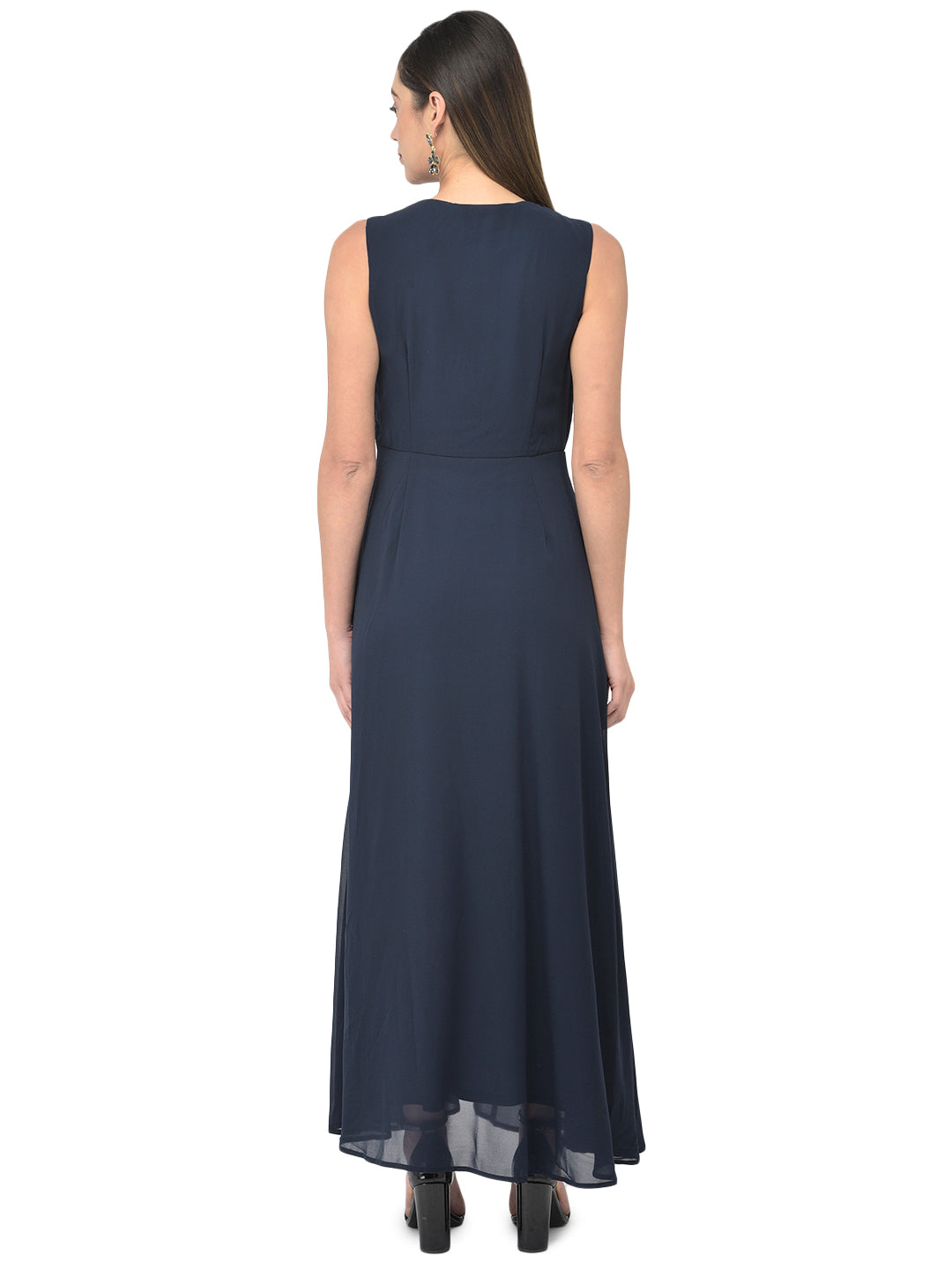 Blue Sleeveless Solid Maxi Dress