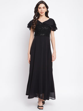 Black Half Sleeve With Solid Maxi Dress