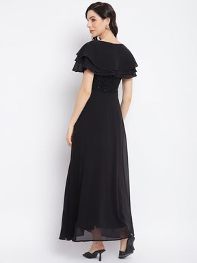 Black Half Sleeve With Solid Maxi Dress