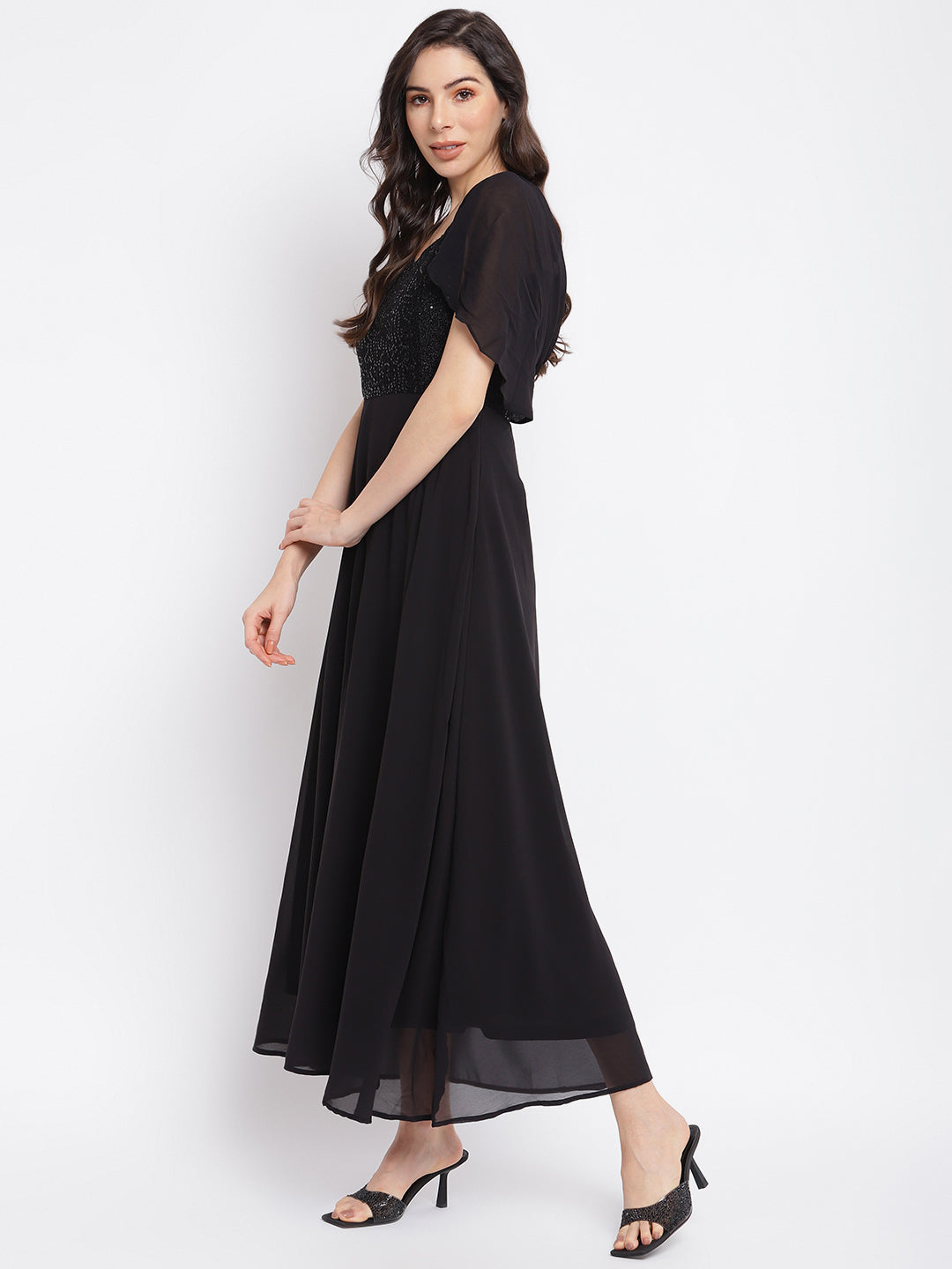Black Half Sleeve Maxi Dress
