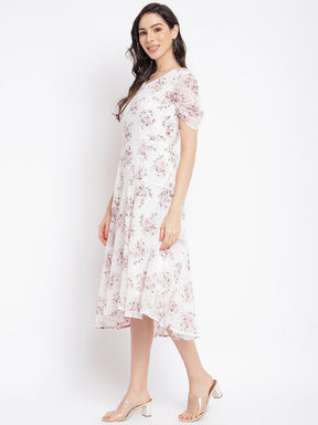 Ivory Half Sleeve A-Line Dress