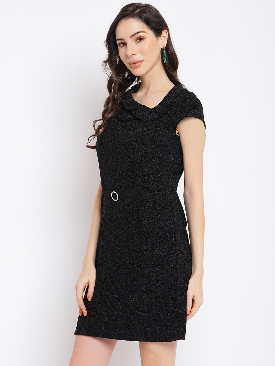 Black Solid Sleeveless A-Line Dress