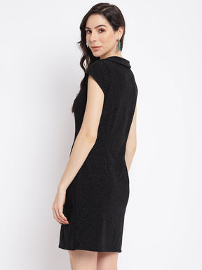 Black Solid Sleeveless A-Line Dress