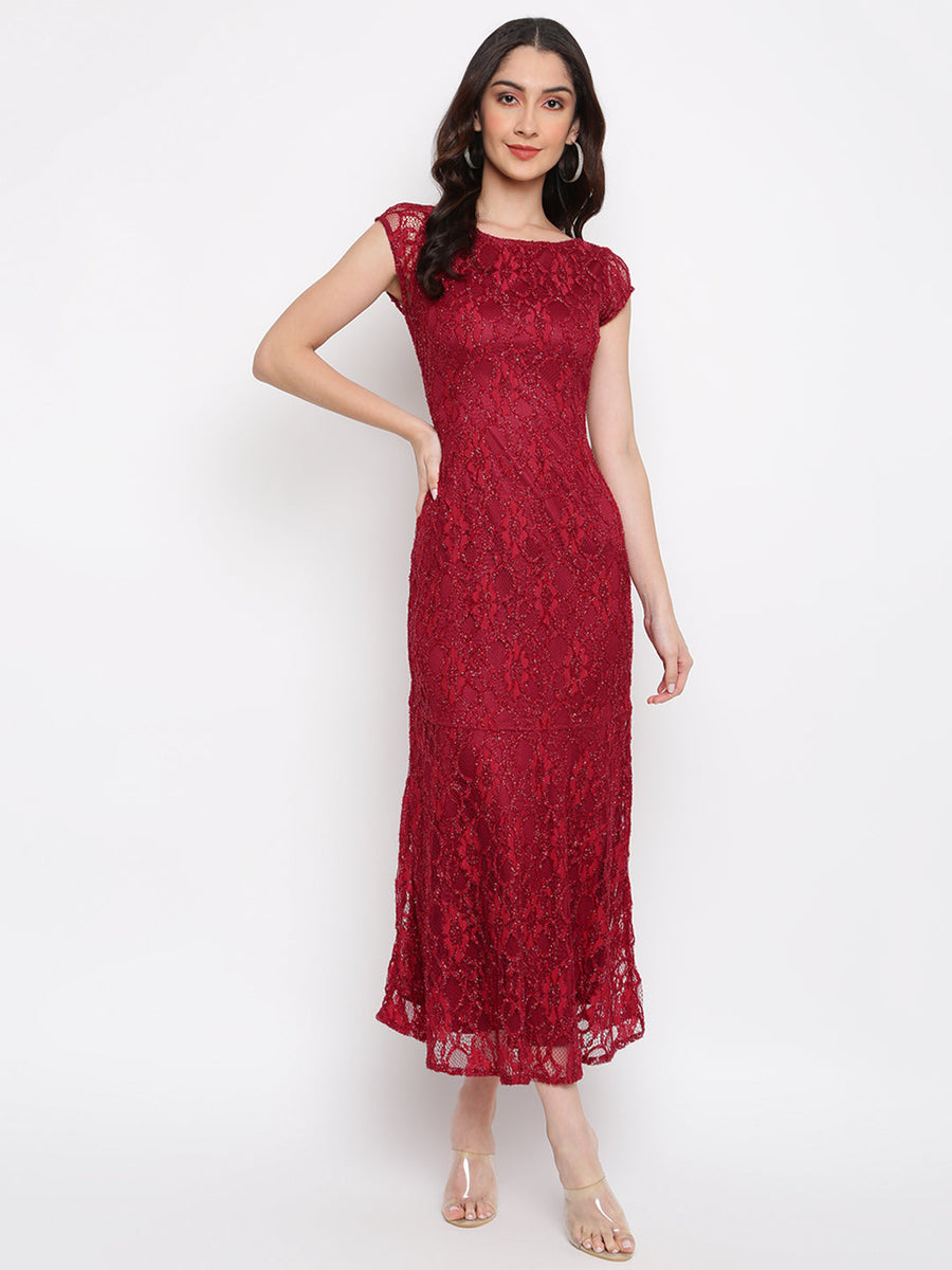 Wine Cap Sleeve Maxi Dress