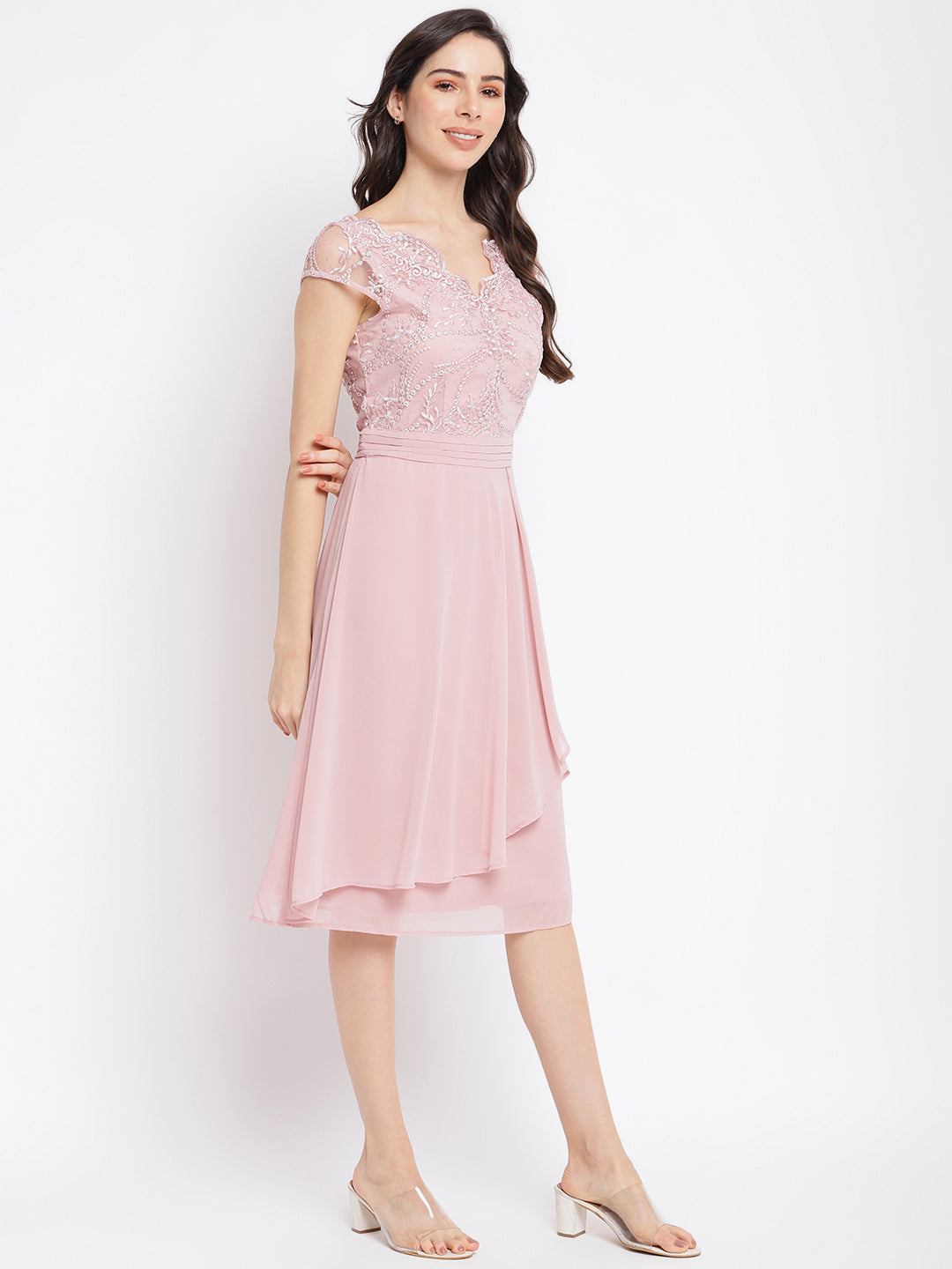 Pink Solid Cap Sleeve 2 Fir 1 Dress