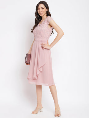 Pink Solid Cap Sleeve 2 Fir 1 Dress