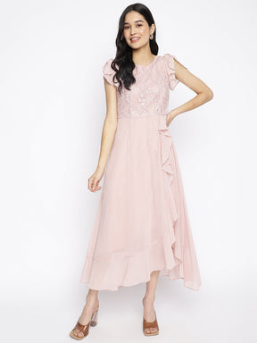 Pink Cap Sleeves High Low Dress