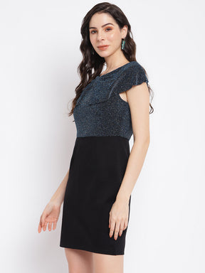 Black Half Sleeve 2 Fir 1 Dress With Lurex Knit