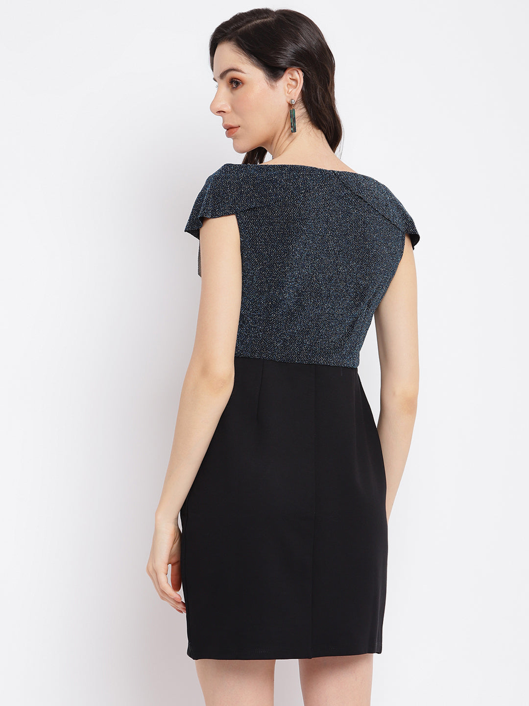 Black Half Sleeve 2 Fir 1 Dress With Lurex Knit