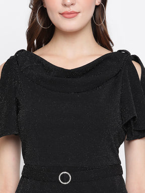 Black Half Sleeve A-Line Dress