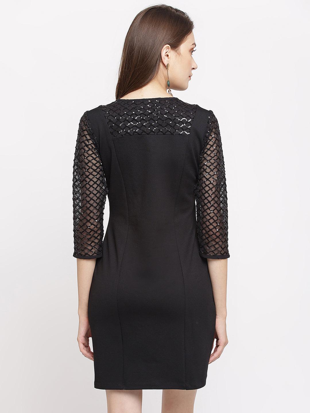 Black Solid Dress With 3/4 Sleeve