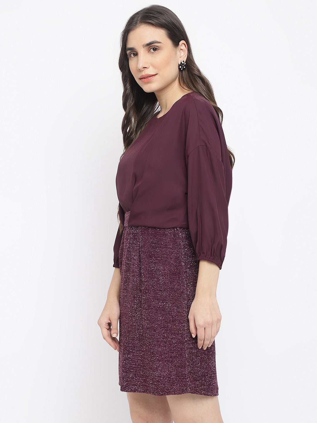 Purple 3/4 Sleeve 2 Fir 1 Midi Dress