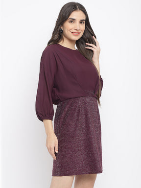 Purple 3/4 Sleeve 2 Fir 1 Midi Dress