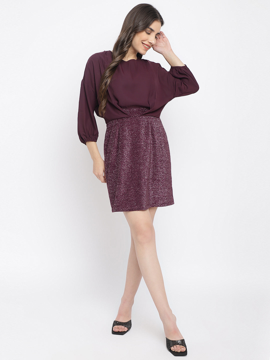 Purple 3/4 Sleeve 2 Fir 1 Midi Dress