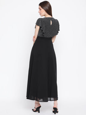Black Cap Sleeves Maxi Solid Dress