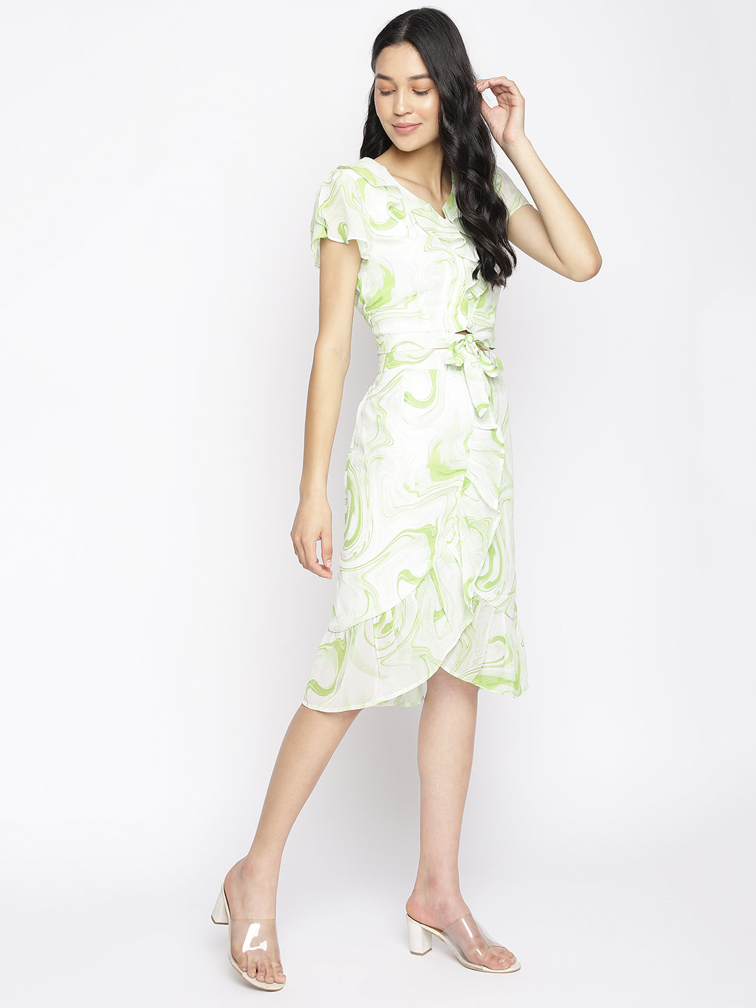 Green Cap Sleeve With Cordset Dress
