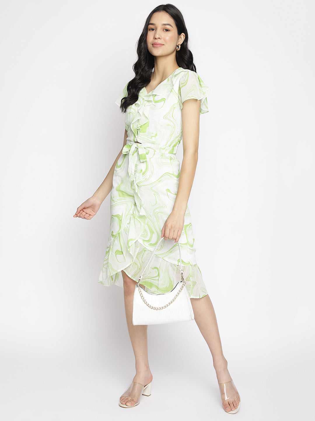 Green Cap Sleeve With Cordset Dress
