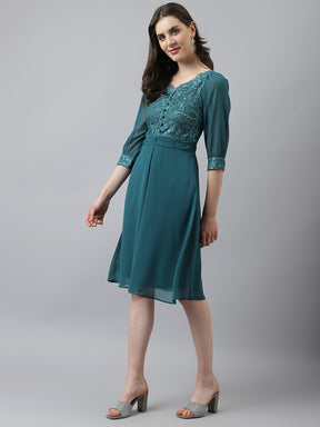 Green Lace Knee Length Dress