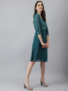 Green Lace Knee Length Dress