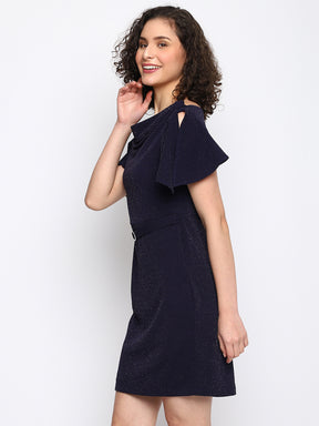 Blue Navy Half Sleeve Solid A-Line Dress